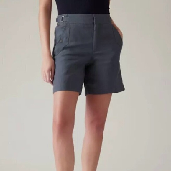 Athleta Pants - ATHLETA Voyager 100% LINEN Relaxed Shorts Granite Blue Adjustable Waist. NWT. 0